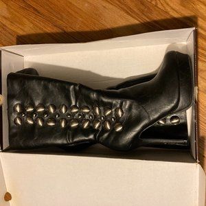 Icora Black Studded Stiletto Calf High Boots